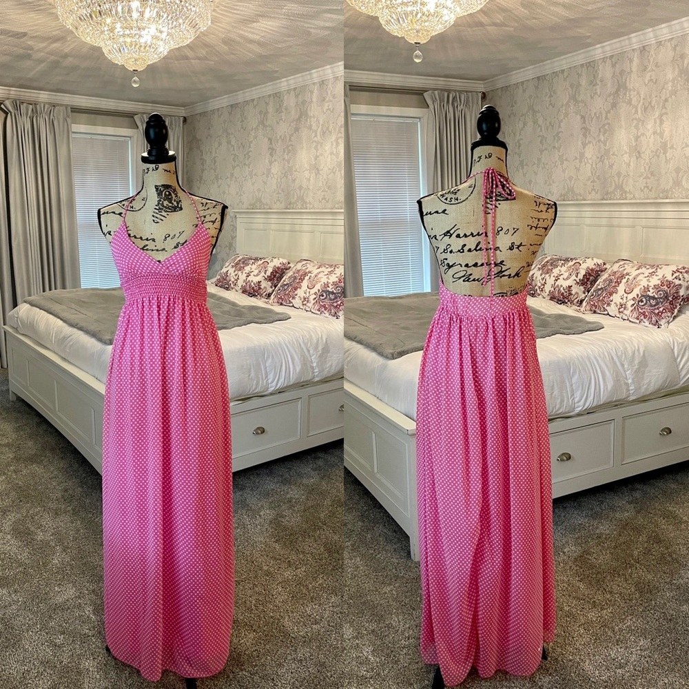Pink Polka Dot Maxi Dress